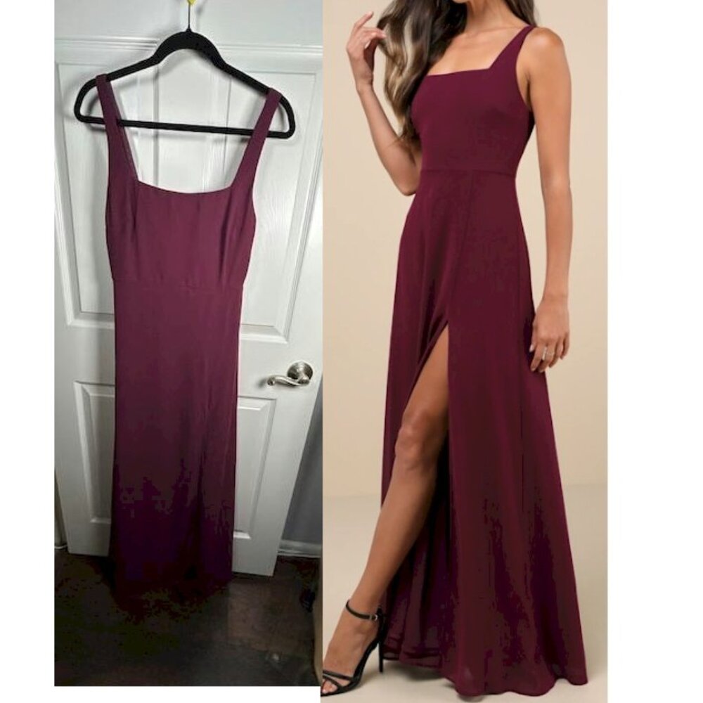 Lulu's Burgundy Maxi Dress with Square Neck